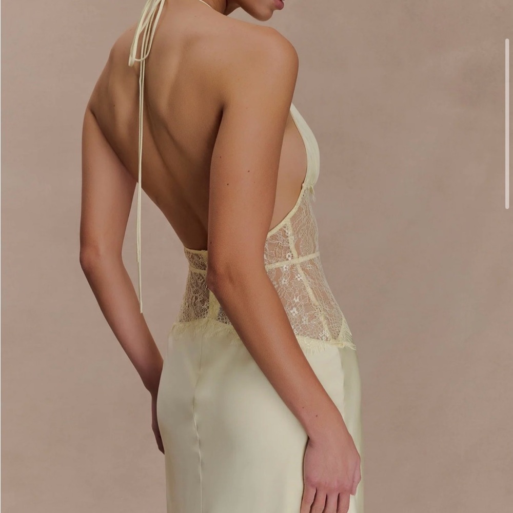 Meshki Dinah Lace And Satin Maxi Dress - Lemon / Yellow. Size Small - Picture 4 of 5